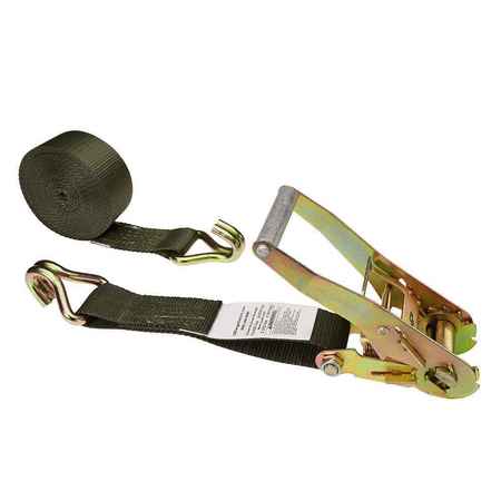 US CARGO CONTROL 2" x 18' Olive Ratchet Strap w/ Double J Hook 5018WH-OD